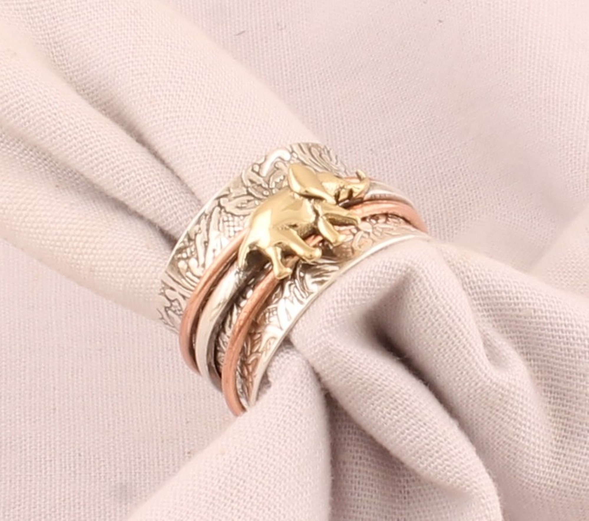 Elephant Sterling Silver Spinner Ring: Handmade Textured Anxiety Fidget ...