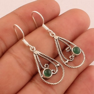 Handmade Sterling Silver Green Jade Teardrop Earrings