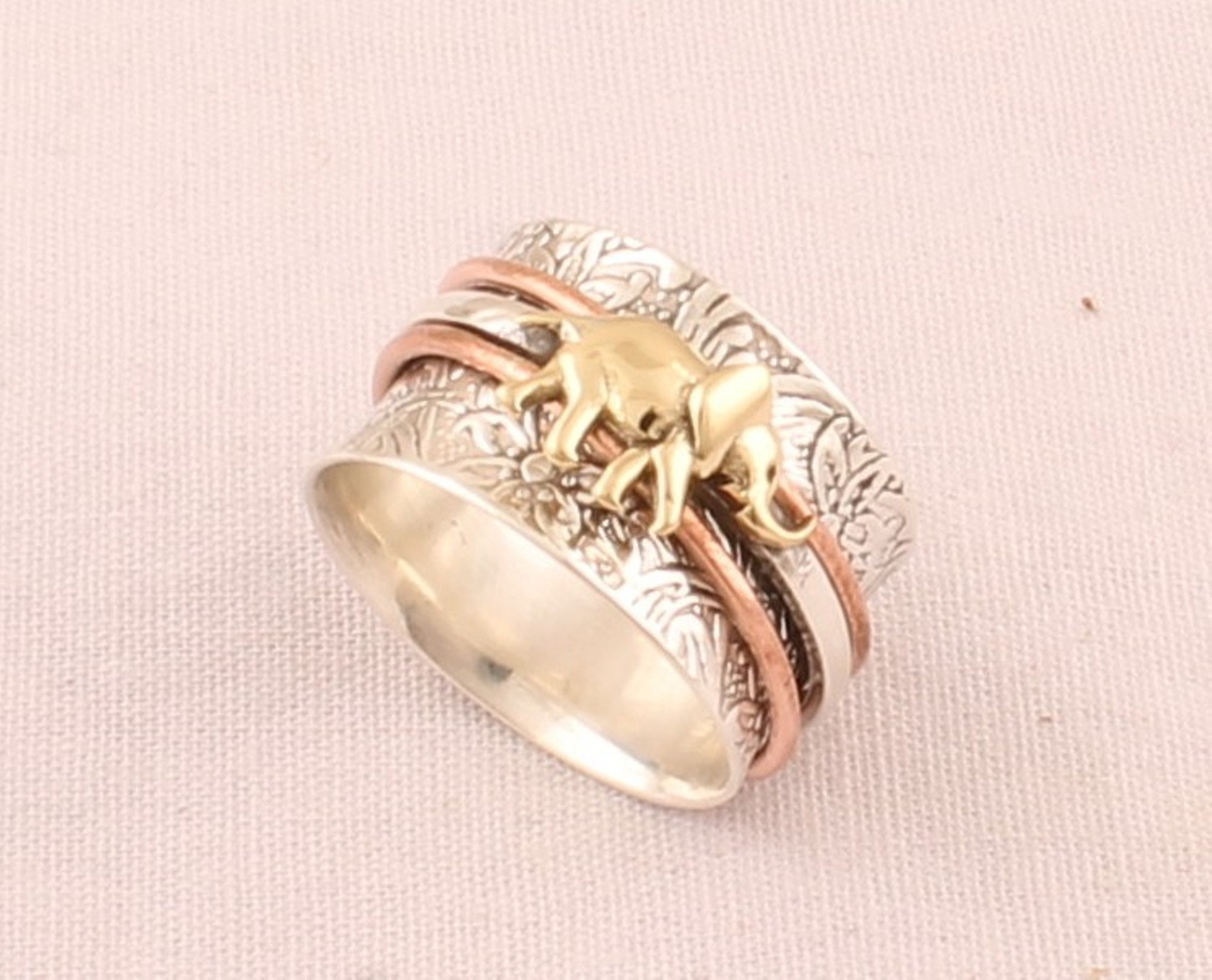 Elephant Sterling Silver Spinner Ring: Handmade Textured Anxiety Fidget ...