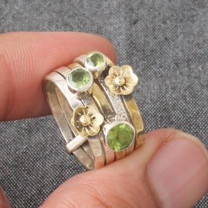 Natural Peridot Sterling Silver With 925 Stamped Purity Ring For Women, Handmade Round Cut Flower Ring Gifts For Mother&#39;s Day Birthday