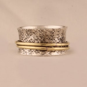 Gehämmerter Sterling Silber Spinner Ring: Zweifarbiges Fidget Band
