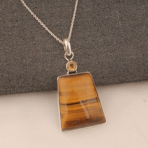 Handmade Sterling Silver Tiger Eye & Citrine Pendant: Boho Gemstone Necklace