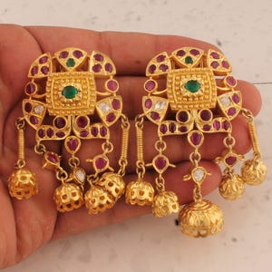 Gold Plated Earring Emerald Ruby And Diamond Earring Gift For Wedding
