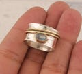 Aquamarine Spinner Ring: Two-Tone 925 Sterling Silver & Brass