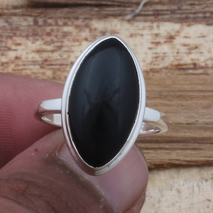 Black Onyx Marquise Ring: Handmade Sterling Silver Jewelry