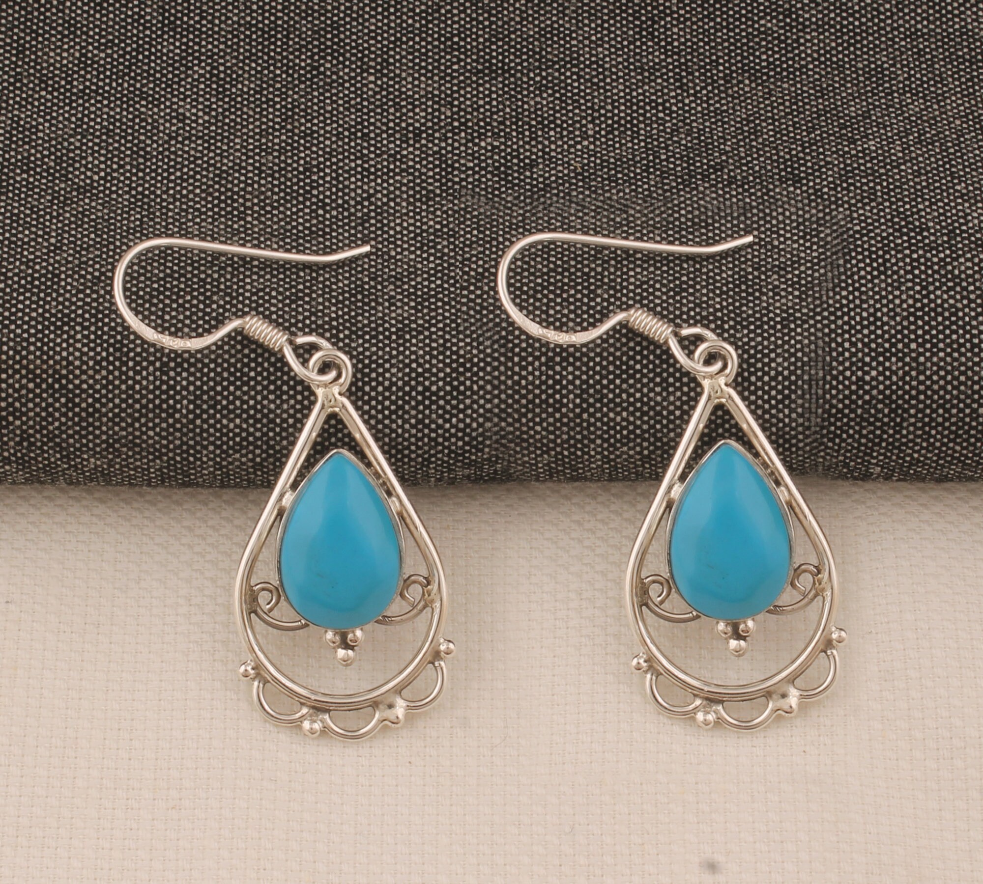 Handmade Sterling Silver Turquoise Teardrop Earrings: Bridesmaid Jewelry