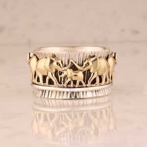 Elefanten Familie Spinner Ring: Handgemachtes Strukturiertes Angst Band