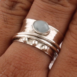 Aquamarine Gemstone Sterling Silver Spinner Ring: Handmade Anxiety Ring
