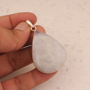 Handmade Sterling Silver Rainbow Moonstone Teardrop Pendant Necklace