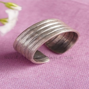 Solid 925 Sterling Silver Textured Adjustable Band Ring For Women, Handmade Silver Boho Wide Band Ring Gifts For Her Wedding Anniversary