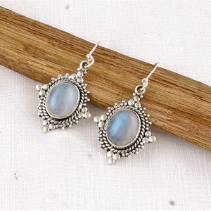 Rainbow Moonstone Earring, Moonstone Silver Earring, Oval Stone Earring, 925 Sterling Silver Earring, Gemstone Earring, Dangle Earring