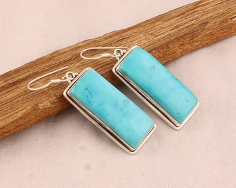 Boucles D'oreilles Argent Sterling 925 Turquoise - Fait Main - Vintage Boho