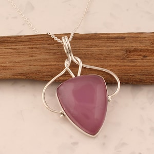 Lavender Jade Sterling Silver Pendant: Triangle Gemstone Necklace