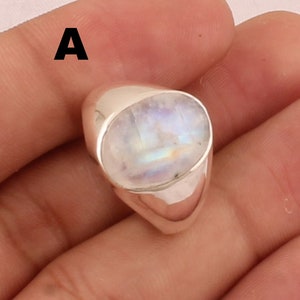 Handmade Sterling Silver Rainbow Moonstone Ring: Oval Gemstone Statement Ring