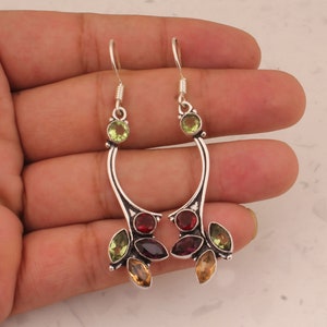 Multi Quartz Sterling Silver Earrings: Dangle Drop Gemstone Jewelry
