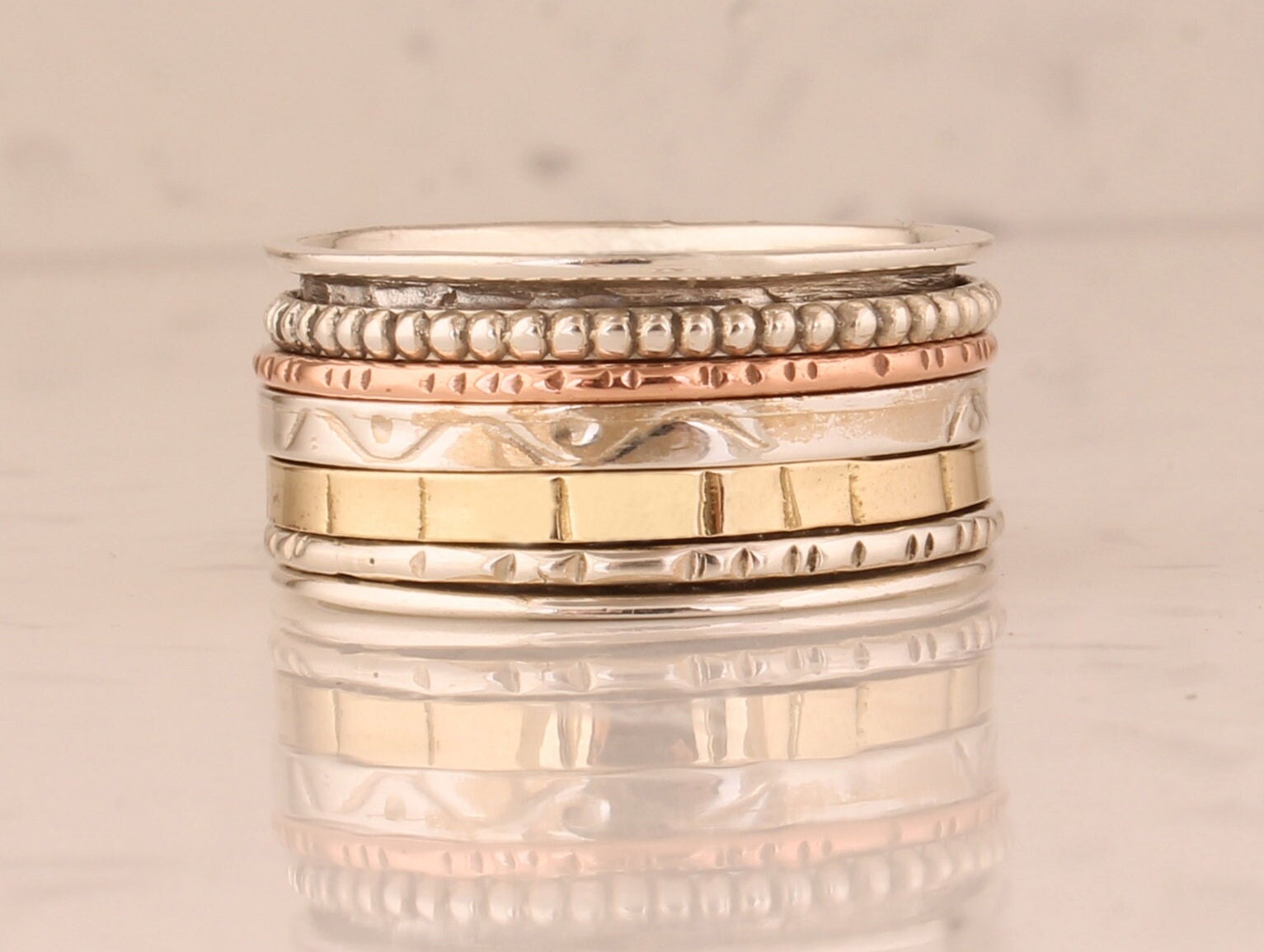 Sterling Silver Textured Spinner Ring: Three-Band Fidget Ring