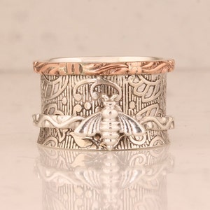 Sterling Silver Honey Bee Spinner Ring: Handmade Anxiety Relief Jewelry