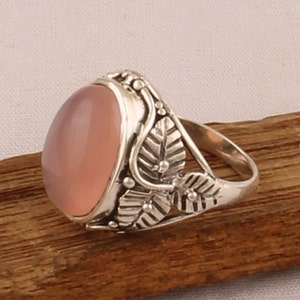Rose Quartz Leaves Band Ring: Handmade Sterling Silver Gemstone