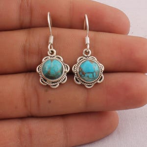 Turquoise Gemstone Earrings: Sterling Silver Boho Jewelry, Blue Copper