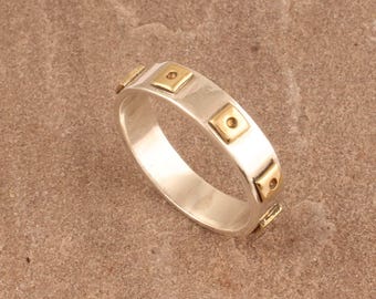 Solid 925 Sterling Silver Two Tone Band Ring For Women, Handmade Silver Designer Band Ring Gifts For Mother's Day Jewelry Idea