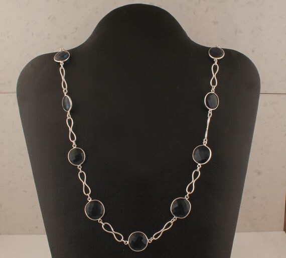 Collana in labradorite blu sfaccettata in argento sterling 925