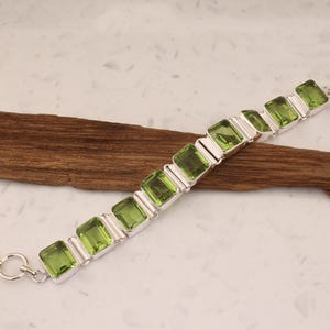 Peridot Bracelet, 925 Sterling Silver Bracelet, Peridot Quartz Bracelet, August Birthstone Bracelet, Handmade Jewellery, Adjustable Bracelet