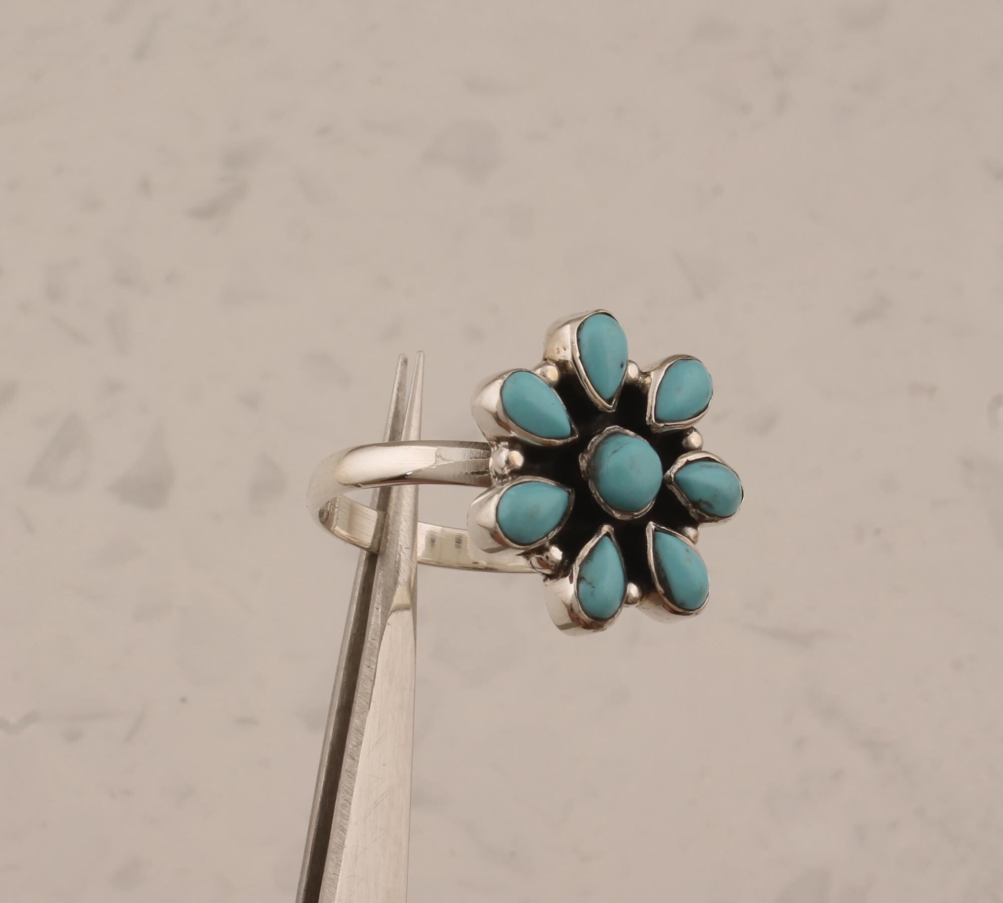 Boho Sleeping Beauty Turquoise Ring: Sterling Silver Floral Statement ...