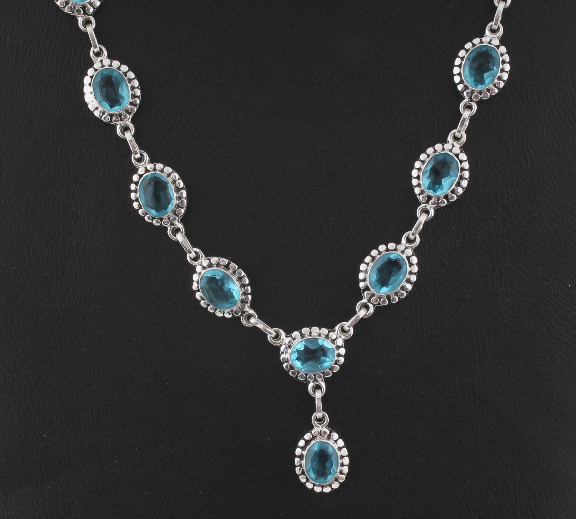 スターリングシルバー ブルートパーズ ジェムストーンネックレス 18