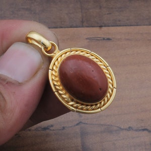 Red Jasper 14k Gold Plated Necklace Pendant - Handmade Sterling Silver