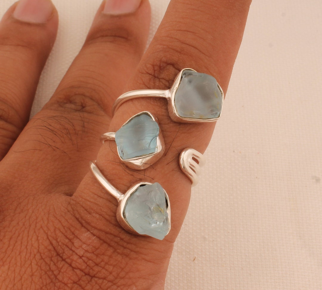 ハンドメイド 指輪 青いトパーズ天然石 スターリングシルバー トルコ製17号