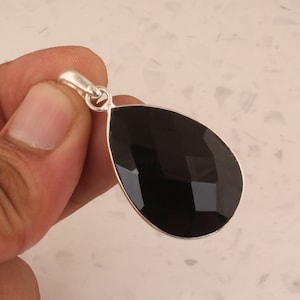 Handmade Sterling Silver Black Onyx Pear Pendant Necklace: Boho Jewelry