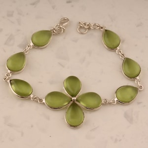 Peridot Bracelet, 925 Sterling Silver Bracelet, Leaf Design Bracelet, August Birthstone Bracelet, Handmade Jewellery, Adjustable Bracelet