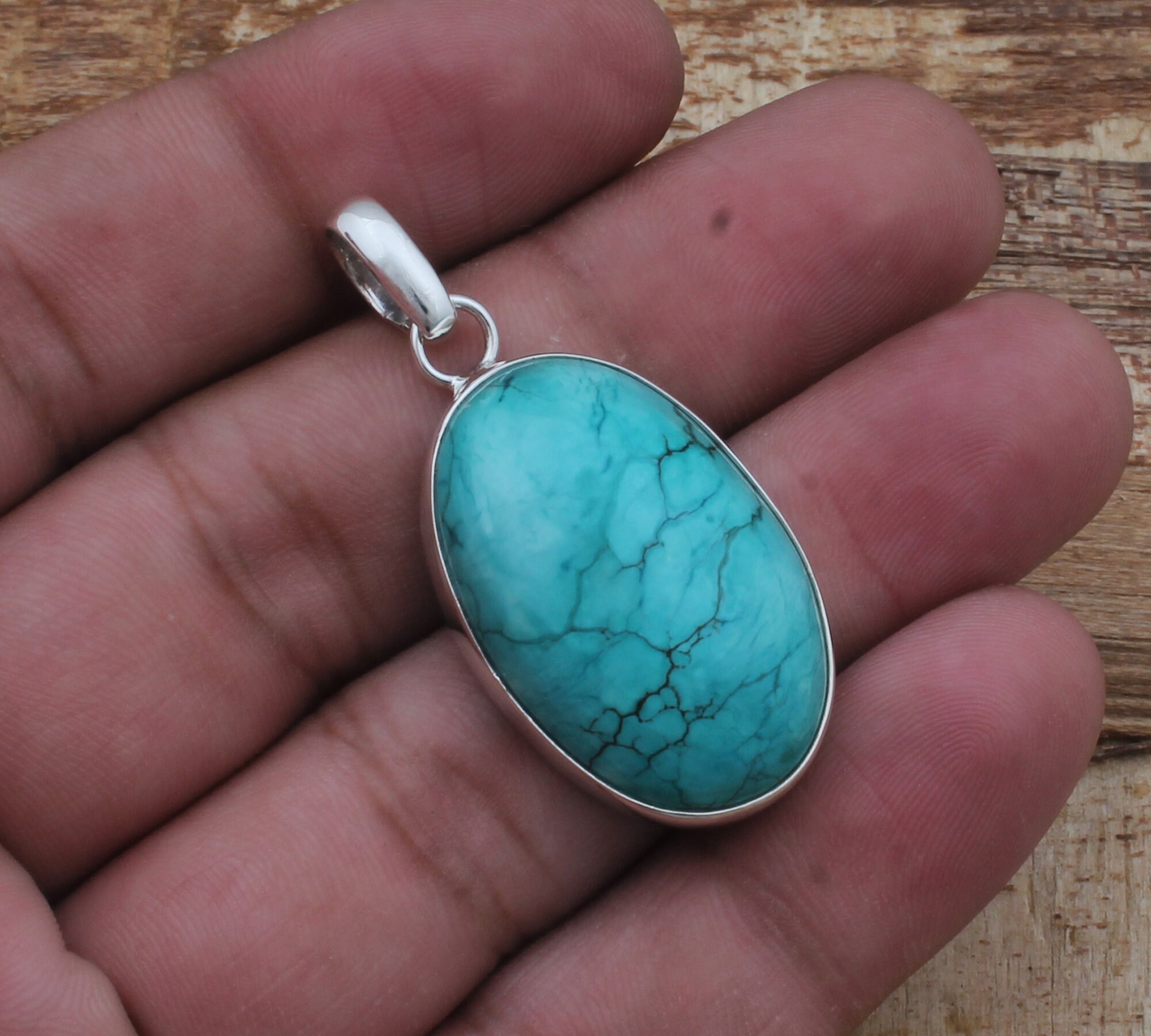 チベットターコイズスターリングシルバーペンダントネックレス