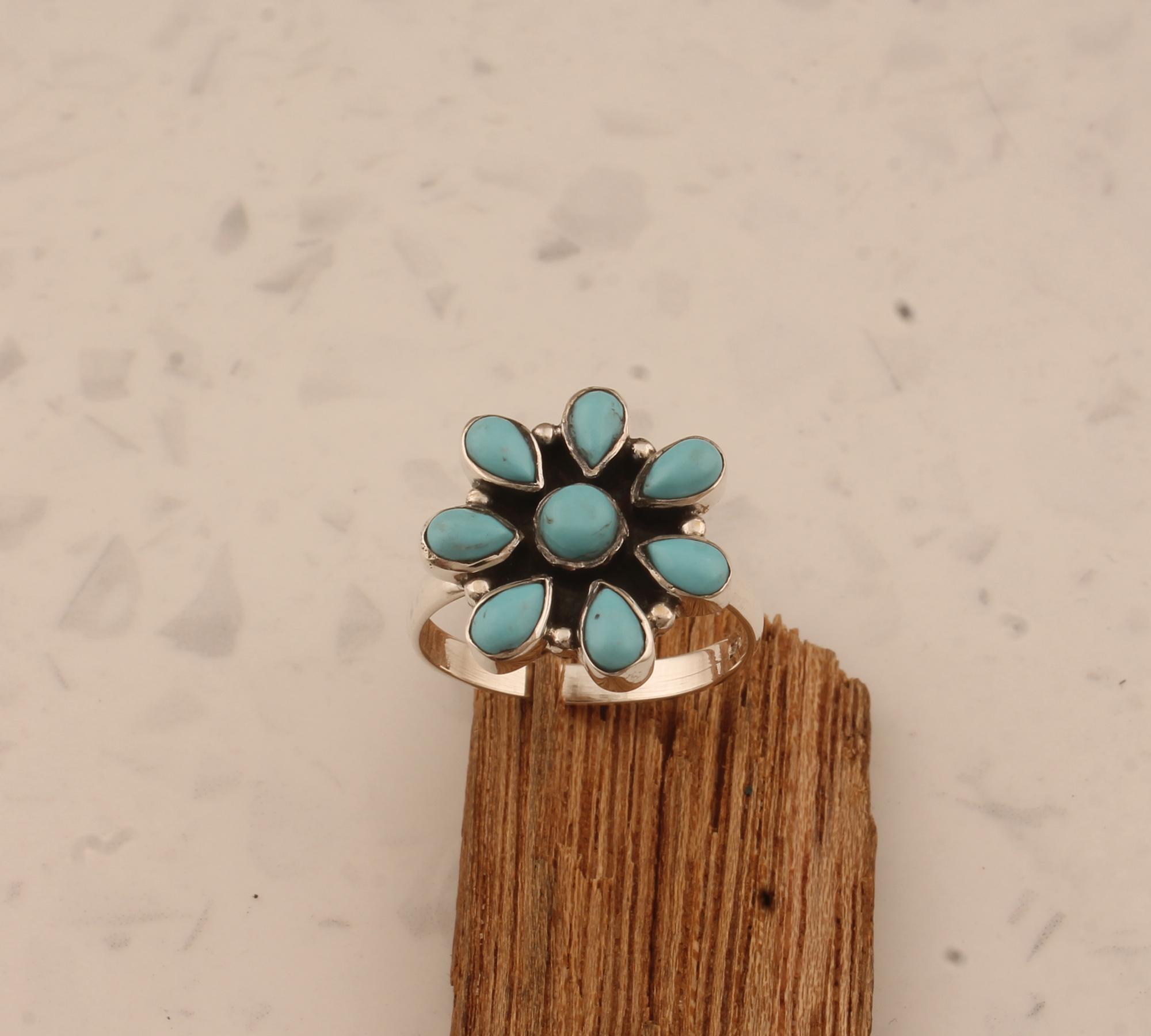 Boho Sleeping Beauty Turquoise Ring: Sterling Silver Floral Statement ...