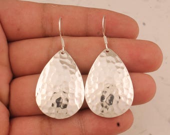 Solid 925 Strerling Silver Textured Hammered Teardrop Dangle Earrings For Women, Handmade Silver Pear Earrings Wedding Bridesmaid Gifts Idea