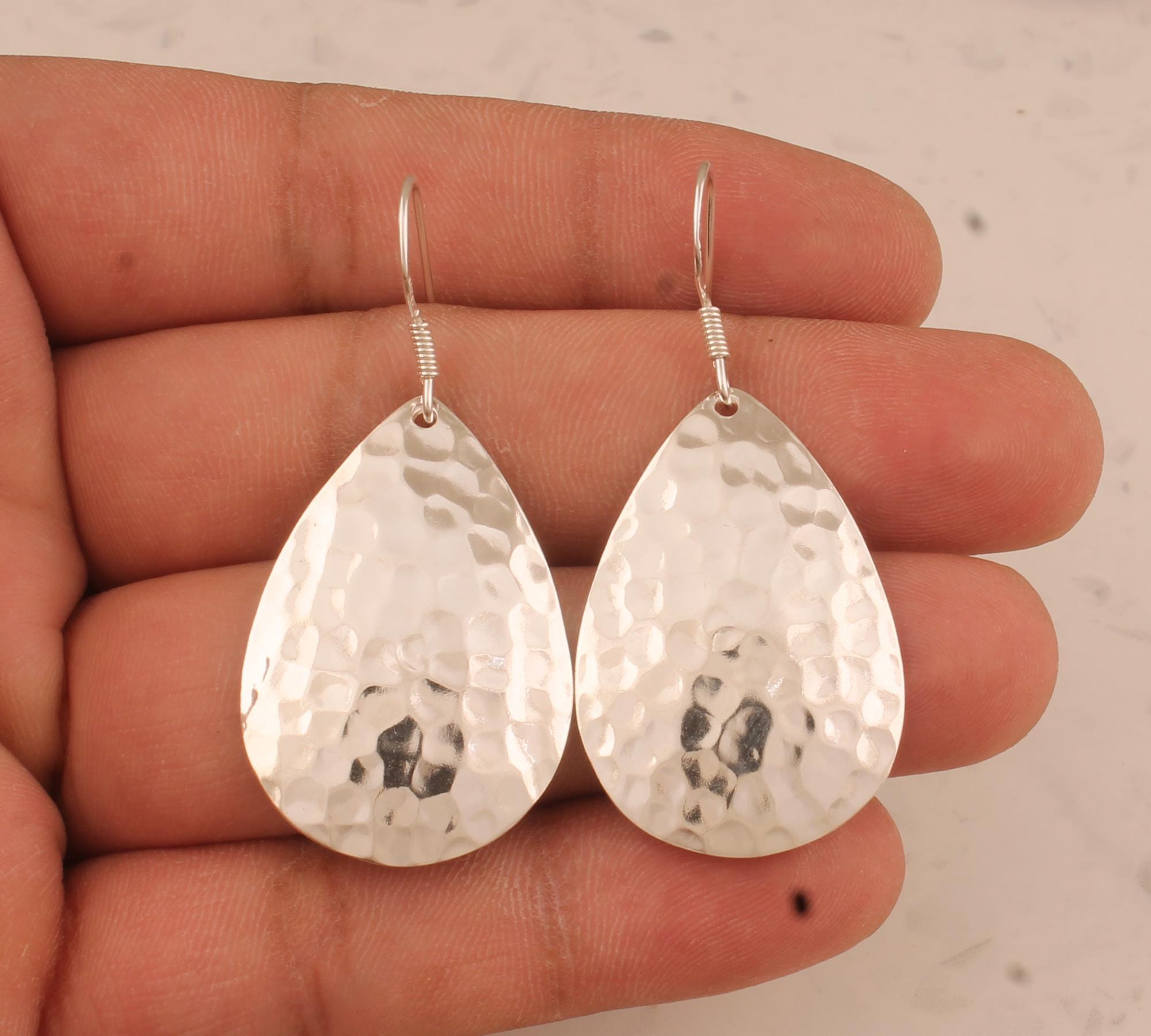 Martellato Doppia Goccia Orecchini Argento Sterling 925 Marcato - Foto 8