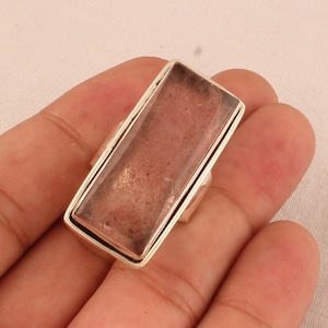 Handmade Sterling Silver Cherry Quartz Ring: Long Rectangle Gemstone