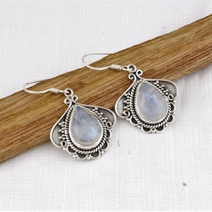 Regenbogen Mondstein Ohrringe: Handgemachte 925 Sterling Silber
