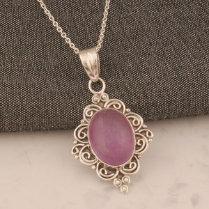 Handmade Purple Jade Sterling Silver Pendant Necklace