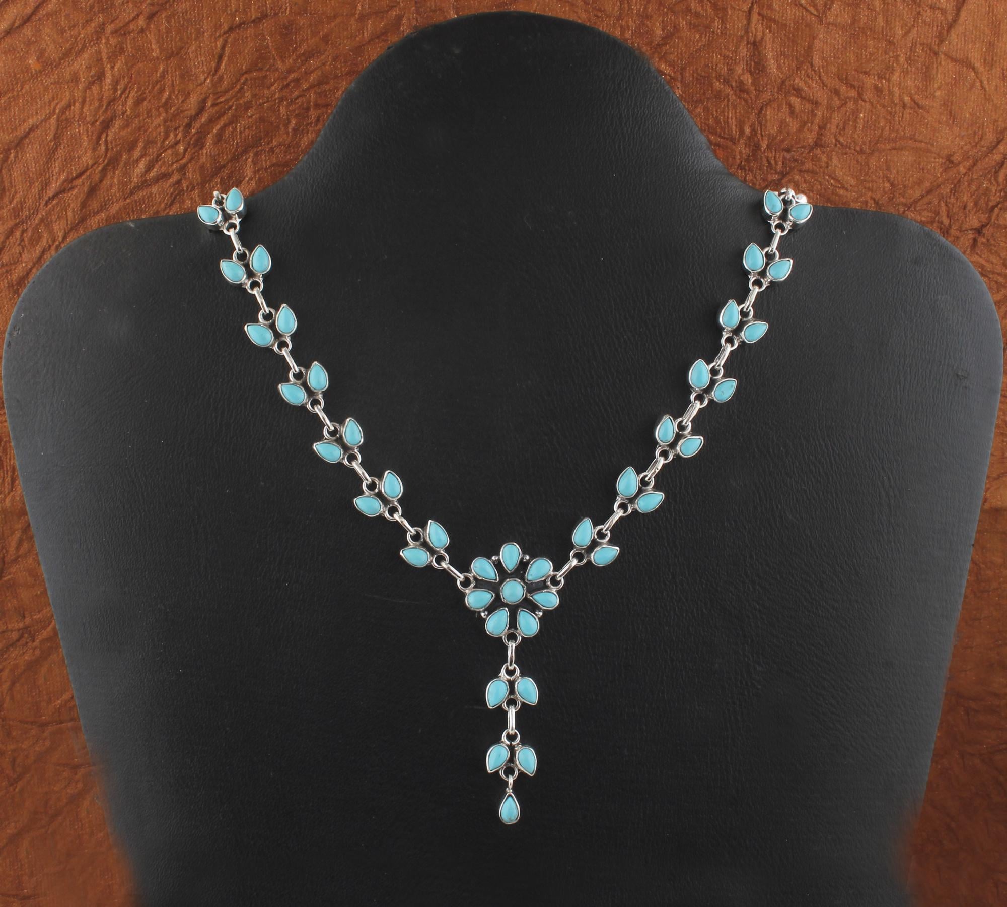 Turquoise sterlingzilveren lange ketting: handgemaakte edelsteenhanger