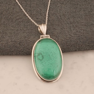 Handmade Sterling Silver Natural Malachite Pendant Necklace