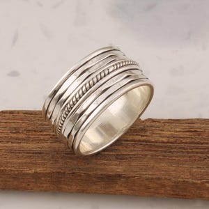 Sterling Silver Spinner Ring: Handcrafted Boho Thumb Ring