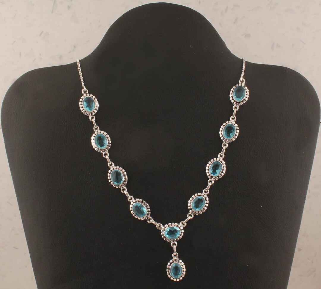 スターリングシルバー ブルートパーズ ジェムストーンネックレス 18