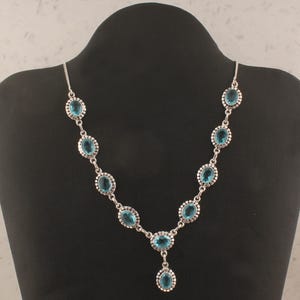 Blue Topaz Necklace-Solid 925 Sterling Silver Necklace-oval Blue Topaz Gemstone Necklace-Silver Chain Necklace-Anniversary Necklace