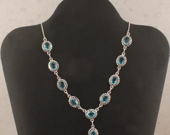 Sterling Silver Blue Topaz Gemstone Necklace, 18 Inch