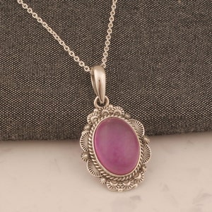 Purple Jade Sterling Silver Pendant Necklace - Boho Handmade Jewelry