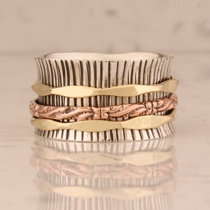 Textured Sterling Silver Fidget Spinner Ring: Handmade Anxiety Band