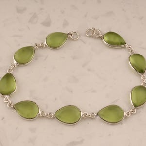 Peridot 925 Sterling Silver Bracelet, Cabochon Peridot Bracelet, Adjustable Chain Peridot Bracelet, Green Peridot Bracelet August Birthstone