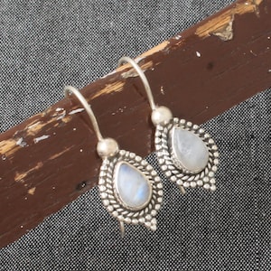 Solid 925 Sterling Silver Natural Rainbow Moonstone Earrings For Women, Handmade Teardrop Gemstone Wedding Earrings Gifts For Her Jewelry