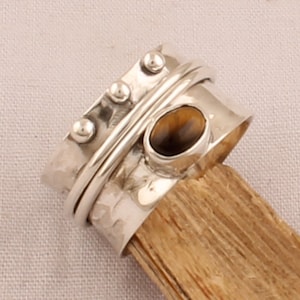 Handmade Tiger Eye Sterling Silver Spinner Ring: Anxiety Relief